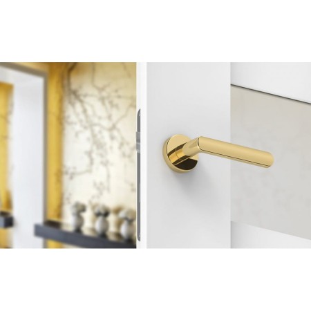 Klamka Icona slim mosiądz błyszczący PVD szyld okrągły Corona