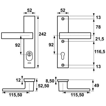 Klamka+klamka Royal FLEX ++ AXA F8 czarna