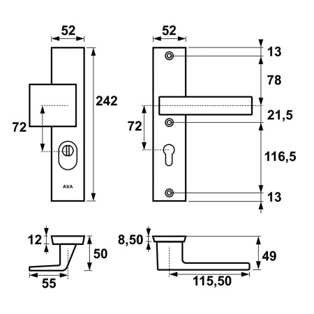 Klamka + pochwyt Royal FLEX AXA   F8 czarna