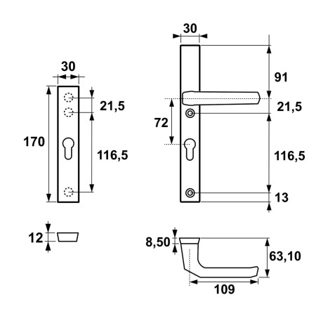 Klamka SOLO SLIM ++ AXA  F6 INX