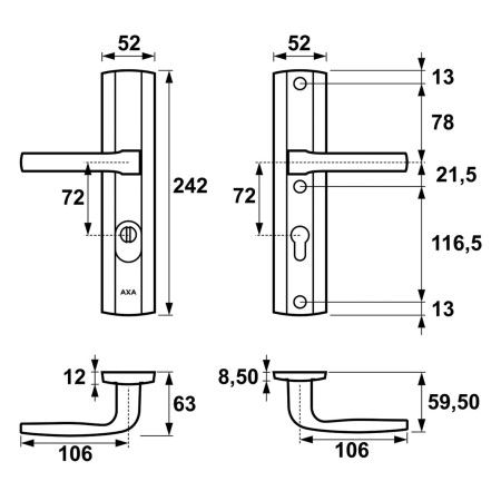Klamka+klamka Prestige FLEX AXA F8 czarna