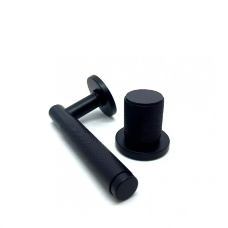 Klamko-gałka Time R Slim szyld płaski okrągły, czarna Corona