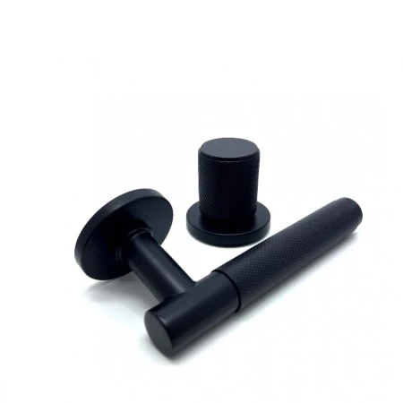 Klamko-gałka Time R Slim szyld płaski okrągły, czarna Corona