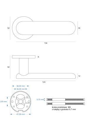 Klamka MAFF FIT ivory szyld okrągły VDS rysunek techniczny
