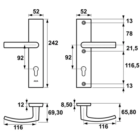 rysunek-technicznyKlamka + klamka ODIN AXAKlamka + klamka ODIN AXA