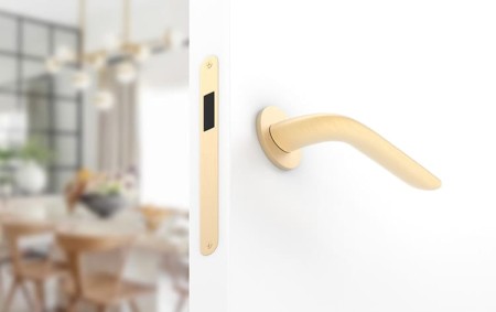 Klamka Moon Slim szyld płaski okrągły, mosiądz matowy Corona