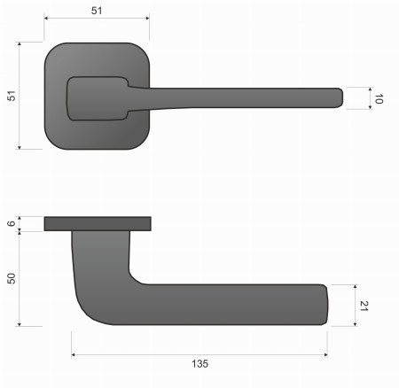 Klamka Solo KSO QO MG00 rozeta kwadratowa owalna złoty - mat Infinity Line rysunek techniczny