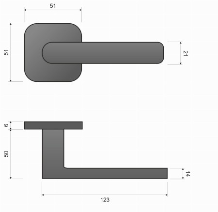 Klamka Torino KTF QO B00 rozeta kwadratowa owalna czarna Infinity Line rysunek techniczny