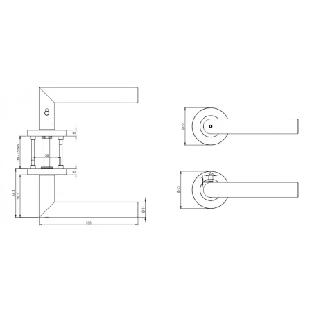 Klamka LUCIA Prof smart2lock grafitowo-czarna szyld okrągły Griffwerk rysunek techniczny