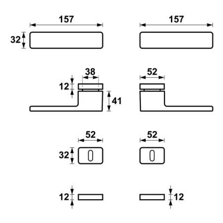 Klamka + klamka Libera AXA drzwi wewnętrzne F3 złota z rozetą na klucz rysunek techniczny