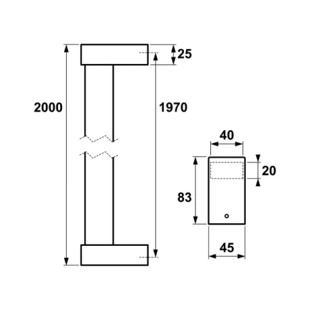 Antaba Szanghaj AXA regulowana jednostronna 200 cm F8 czarna rysunek techniczny