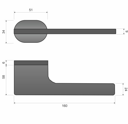 Klamka IMOLA KIOL B00 SZYLD UKRYTY OWALNY ROT CZARNA ITALIAN DESIGN rysunek techniczny