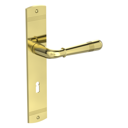 Przejdź do produktu Klamka Fabio mosiądz błyszczący długi szyld klucz Griffwerk 