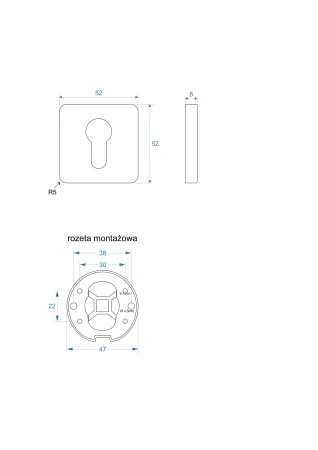Rozeta kwadratowa R71 czarna wkładka rysunek techniczny