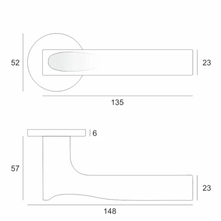 Klamka Tactus FIT chrom szczotkowany szyld okrągły VDS rysunek techniczny