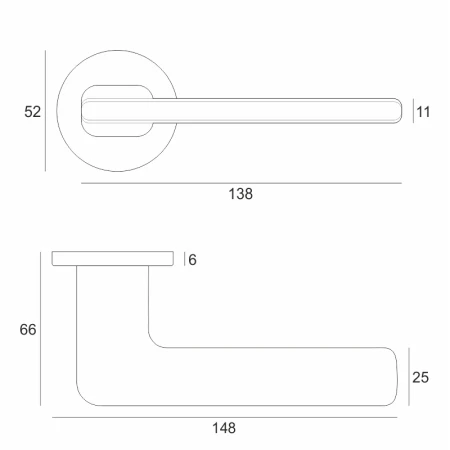 Klamka Ezza Fit rozeta okrągła R68F czarna VDS rysunek techniczny