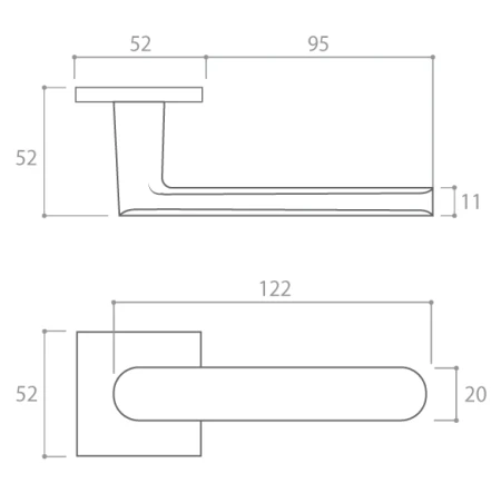 Klamka Icona slim brąz matowy szyld kwadratowy Corona rysunek techniczny