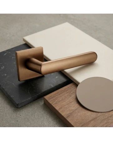 Klamka Icona slim brąz matowy szyld kwadratowy Corona