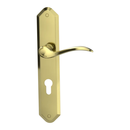 Klamka Amadeus mosiądz połysk długi szyld wkładka Griffwerk