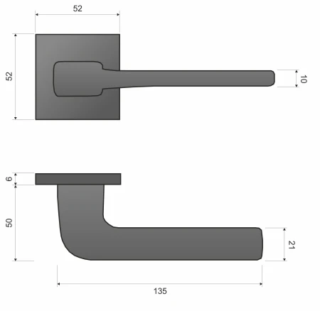 Klamka Solo Fit KSO BN00 rozeta kwadratowa gun-metal Infinity Line rysunek techniczny