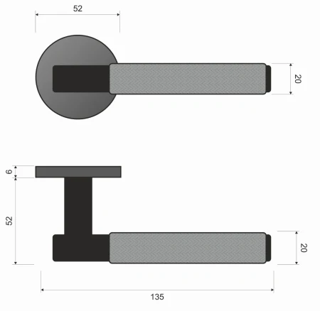Klamka Tess KTS O 900 rozeta okrągła brąz satyna Infinity Line rysunek techniczny