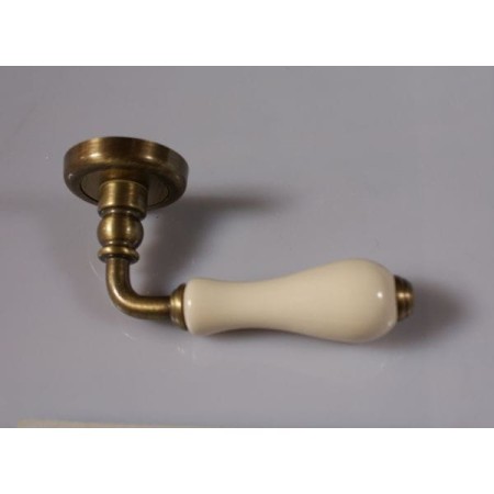 Klamka Ottocento porcelana gładka kremowa szyld okrągły brązowy przecierany