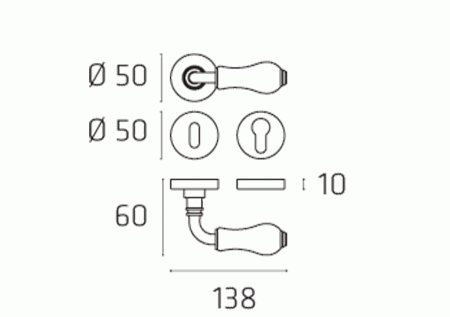 Klamka Ottocento porcelana biała gładka kolor mosiądz polerowany