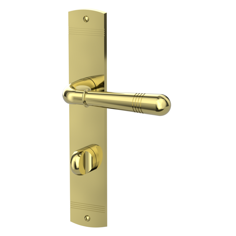 Klamka Fabio mosiądz błyszczący długi szyld WC Griffwerk