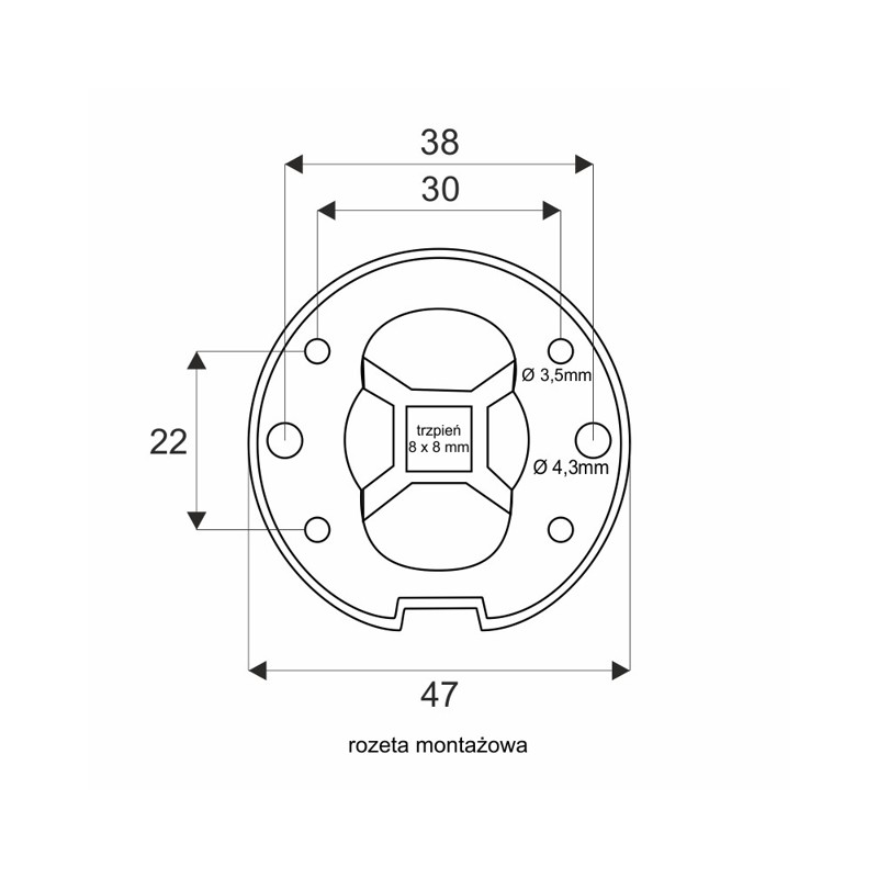 Klamka Ezza rozeta kwadratowa zaoblona R82F złoty satyna VDS rysunek techniczny