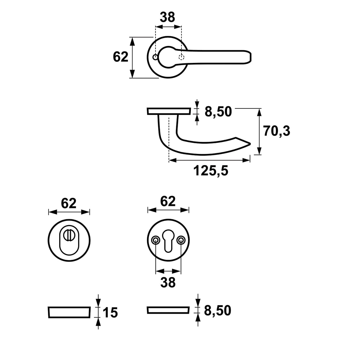 Klamka AXA Diana Solo Flex F6 INX